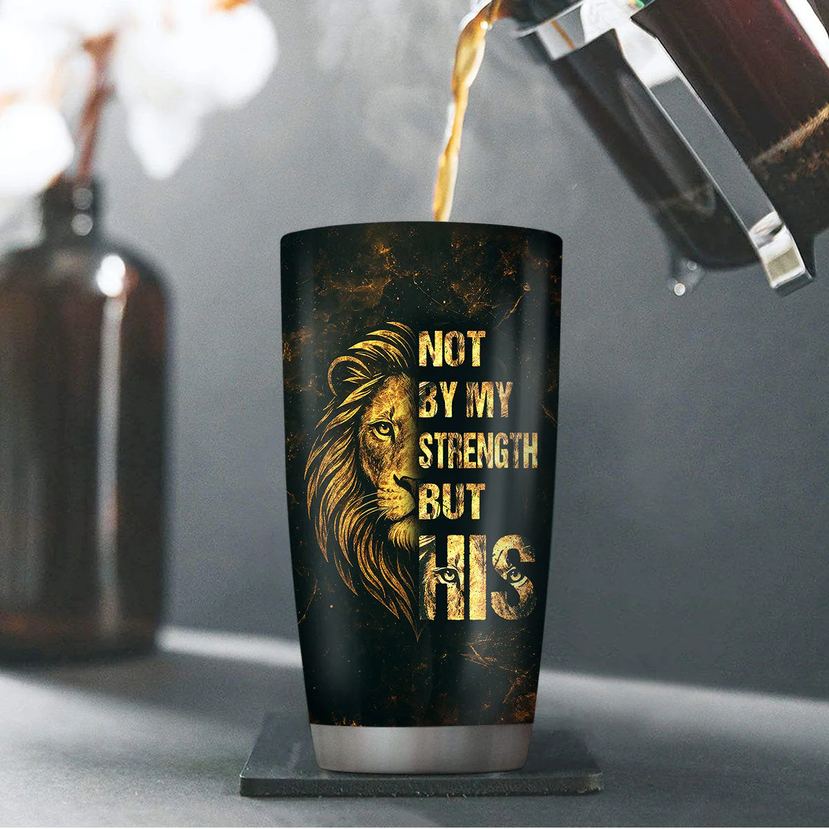 Not By My Strength But His - Personalized Stainless Steel Tumbler - Gift For Him | HN02 - Image 3