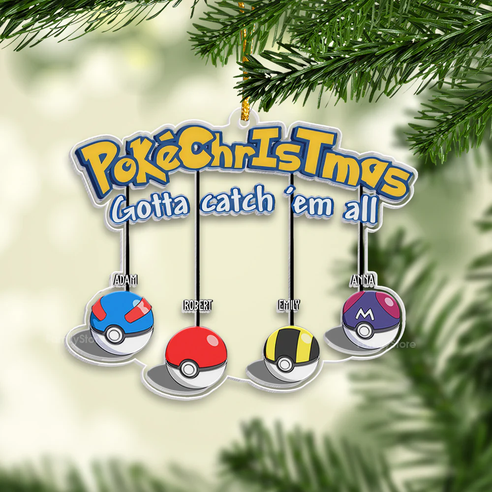 PoMo PokeChristmas Gotta Catch'em All - Gift For Family - Personalized Custom Shaped Acrylic Ornament - CL10 NA94 - Image 3