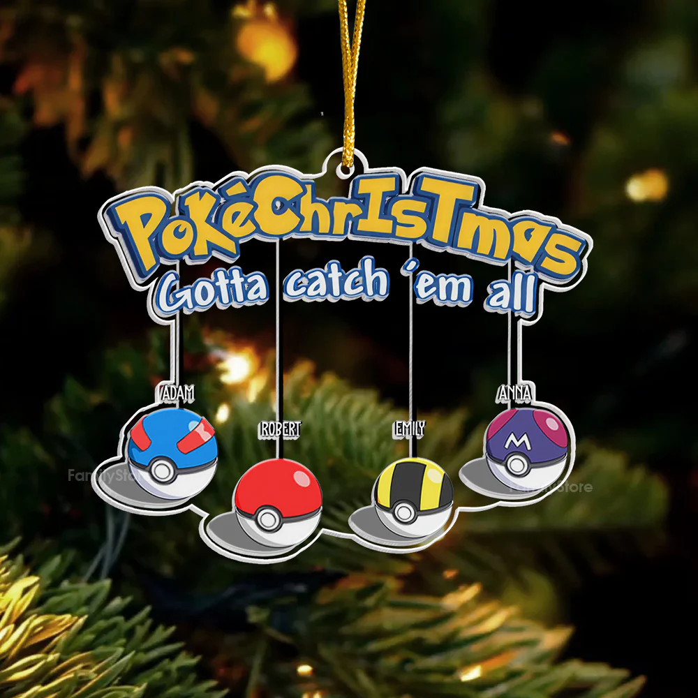 PoMo PokeChristmas Gotta Catch'em All - Gift For Family - Personalized Custom Shaped Acrylic Ornament - CL10 NA94 - Image 4