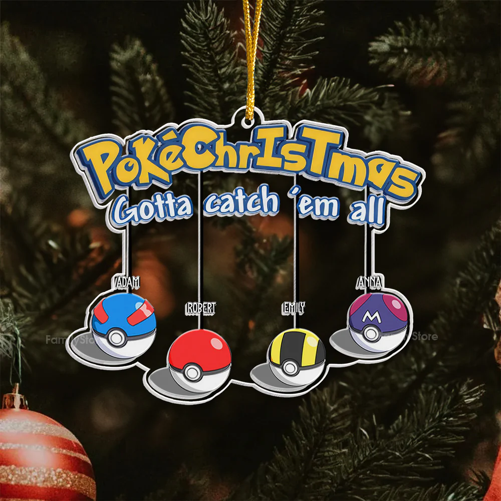 PoMo PokeChristmas Gotta Catch'em All - Gift For Family - Personalized Custom Shaped Acrylic Ornament - CL10 NA94 - Image 5