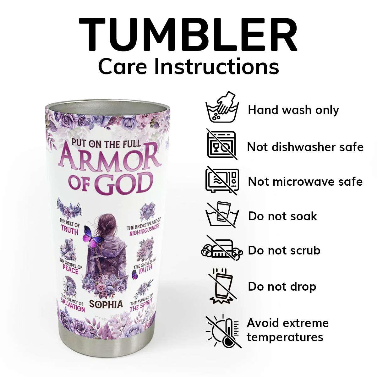 Put on the Full Armor of God & Floral - Personalized Stainless Steel Tumbler - Gift For Her HN02 - Image 5