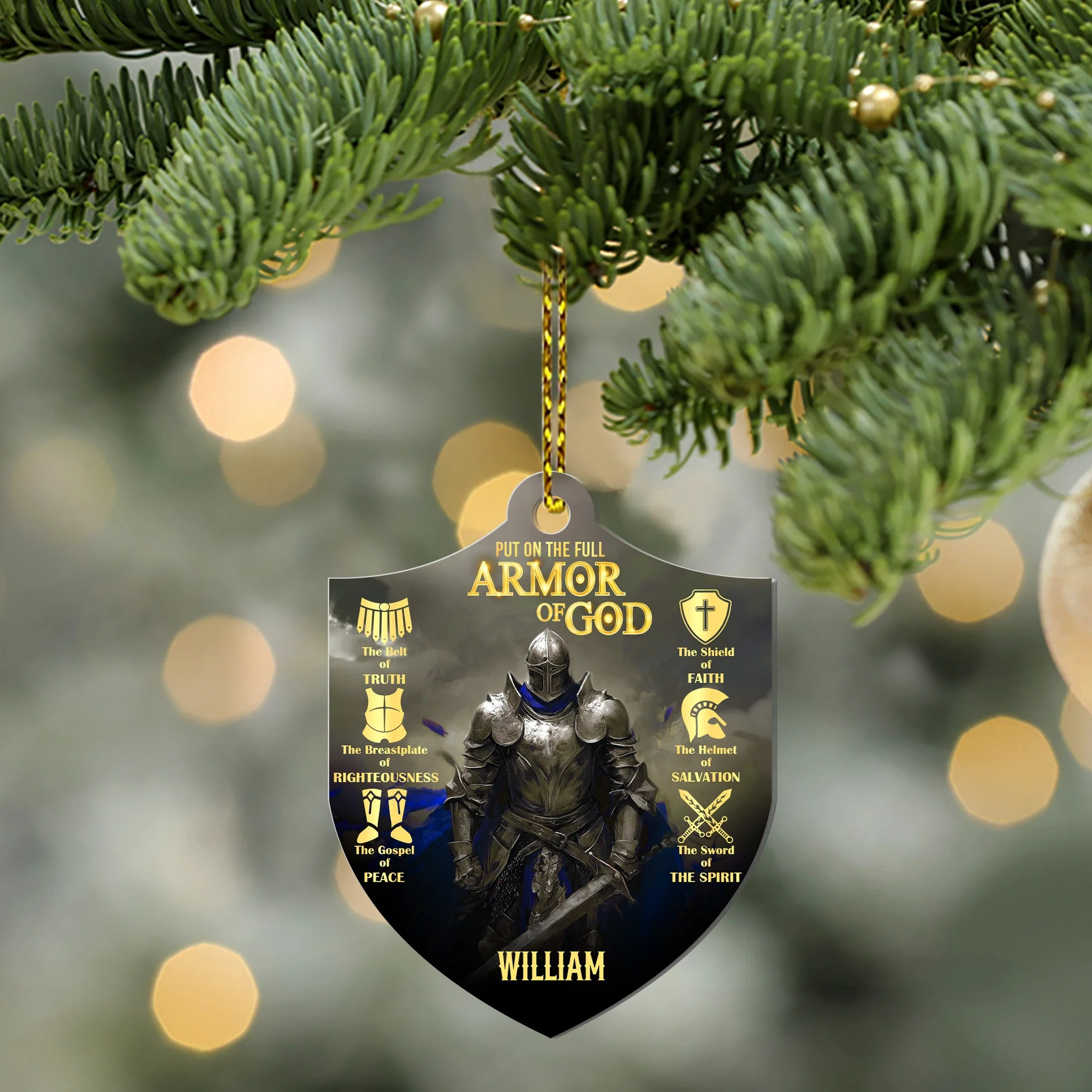 Put On The Full Armor Of God - Personalized Custom Shaped Acrylic Ornament HN02 - Image 3