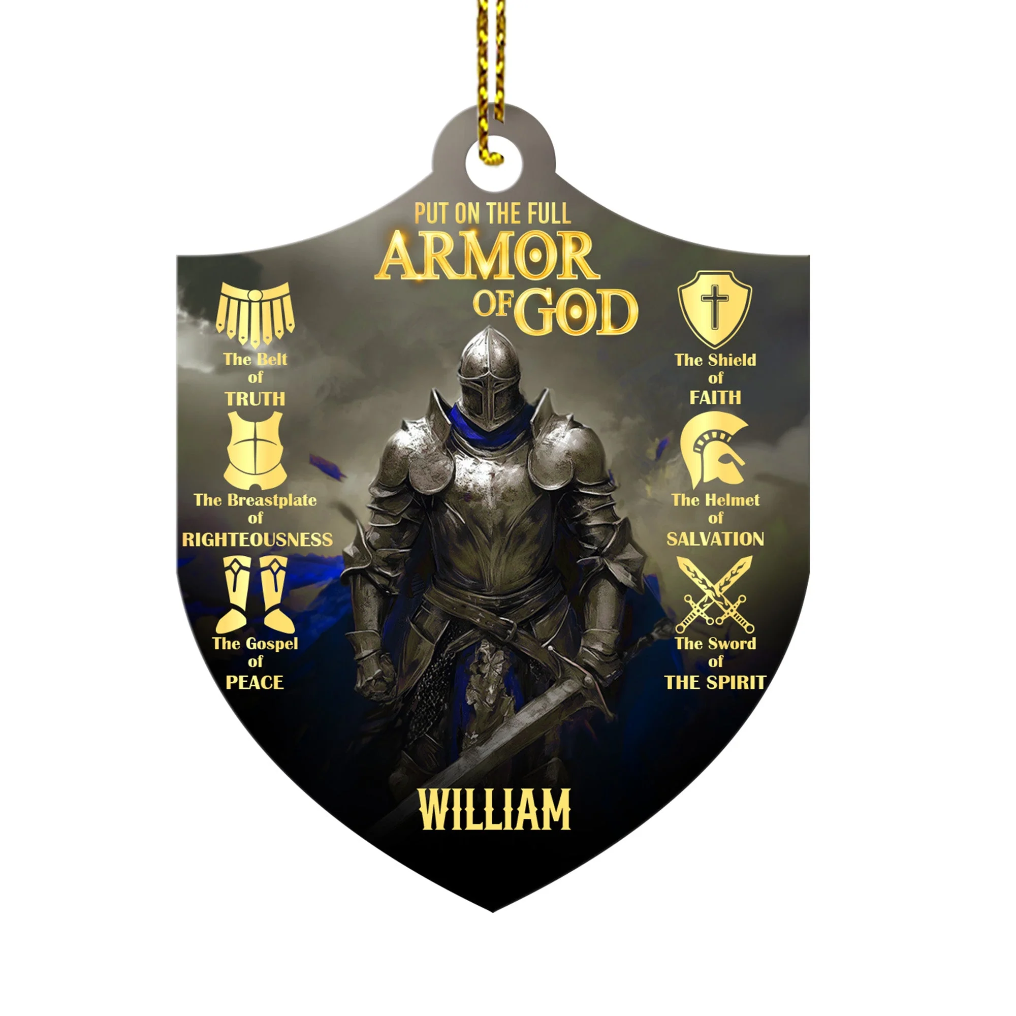 Put On The Full Armor Of God - Personalized Custom Shaped Acrylic Ornament HN02 - Image 4