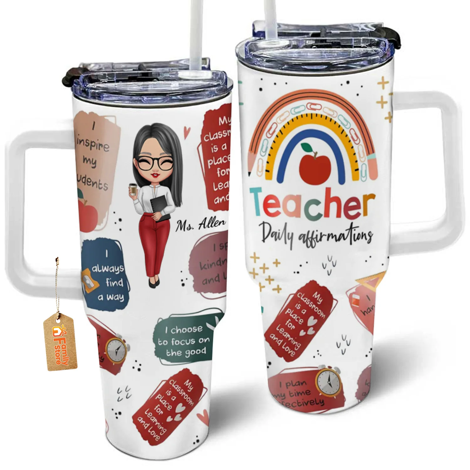 Teacher Daily Affirmations - Personalized Custom 40oz Tumbler With Handle - Teacher's Day, Appreciation Gift For Teacher - Image 4