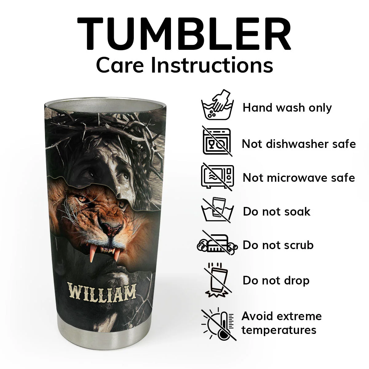 The Reason I'm Old And Wise Jesus Lion | Personalized Stainless Steel Tumbler - Image 3