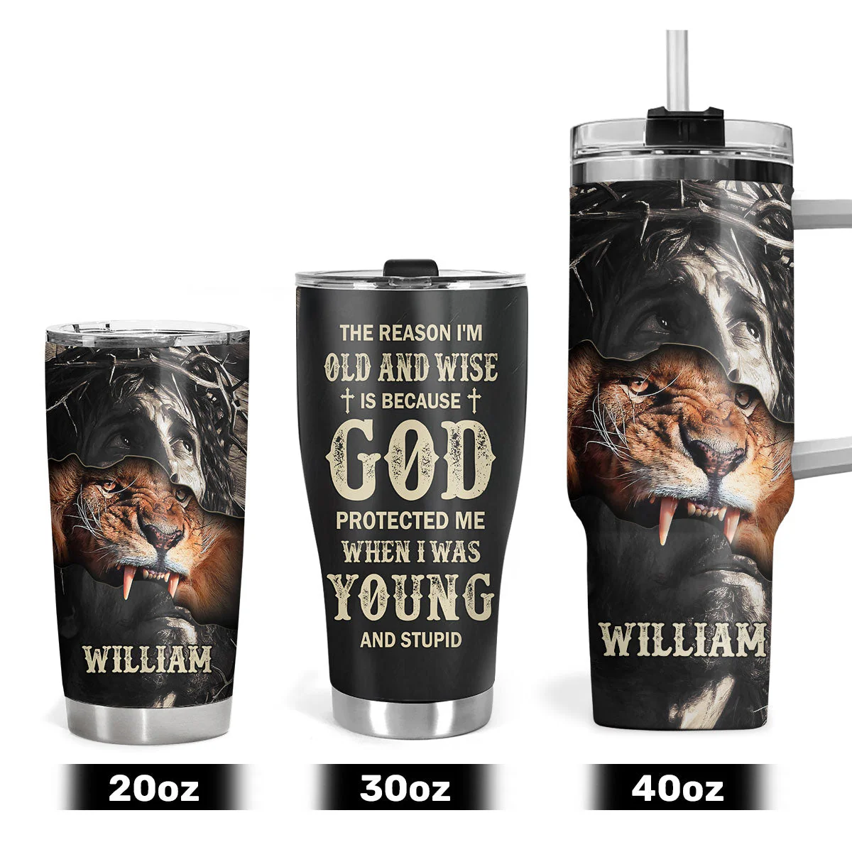 The Reason I'm Old And Wise Jesus Lion | Personalized Stainless Steel Tumbler - Image 4