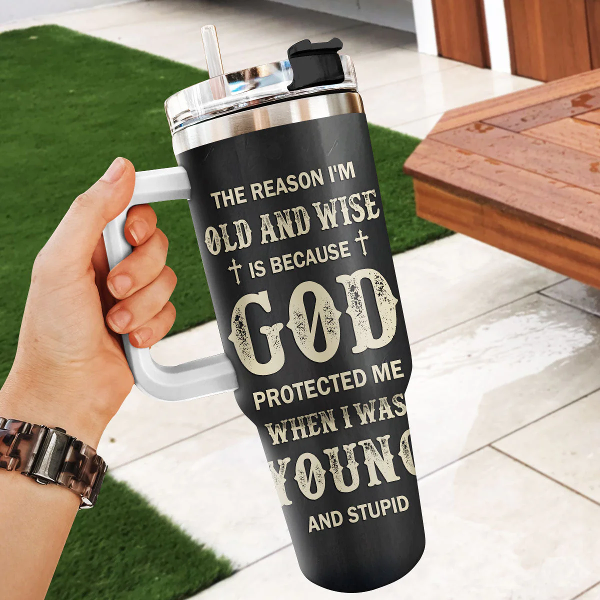 The Reason I'm Old And Wise Jesus Lion | Personalized Stainless Steel Tumbler - Image 5
