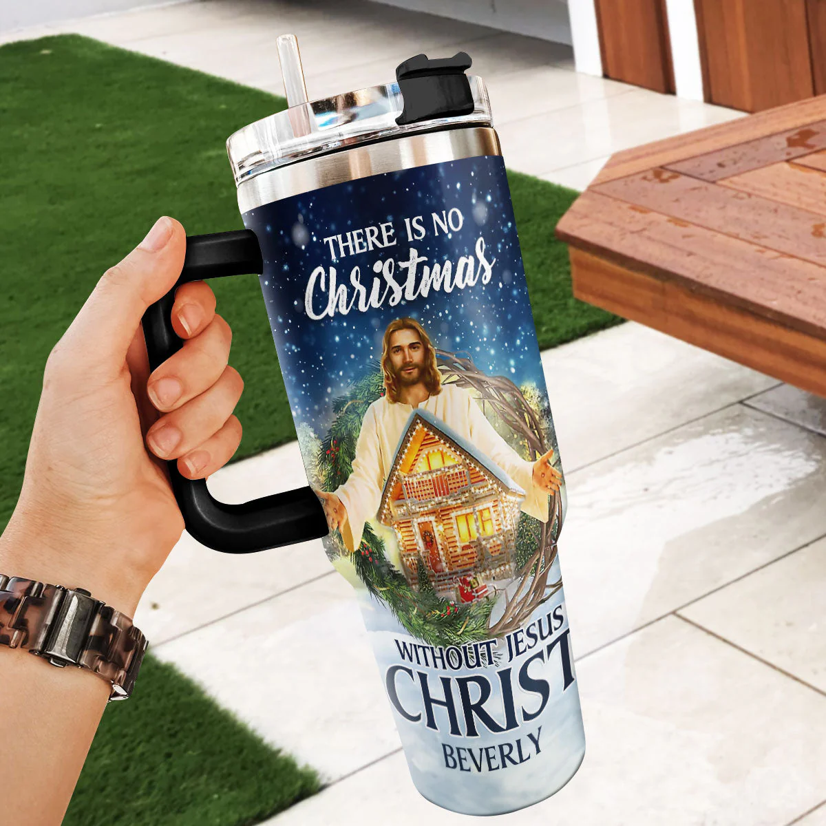There Is No Christmas Without Jesus Christ | Personalized Stainless Steel Tumbler - Image 3