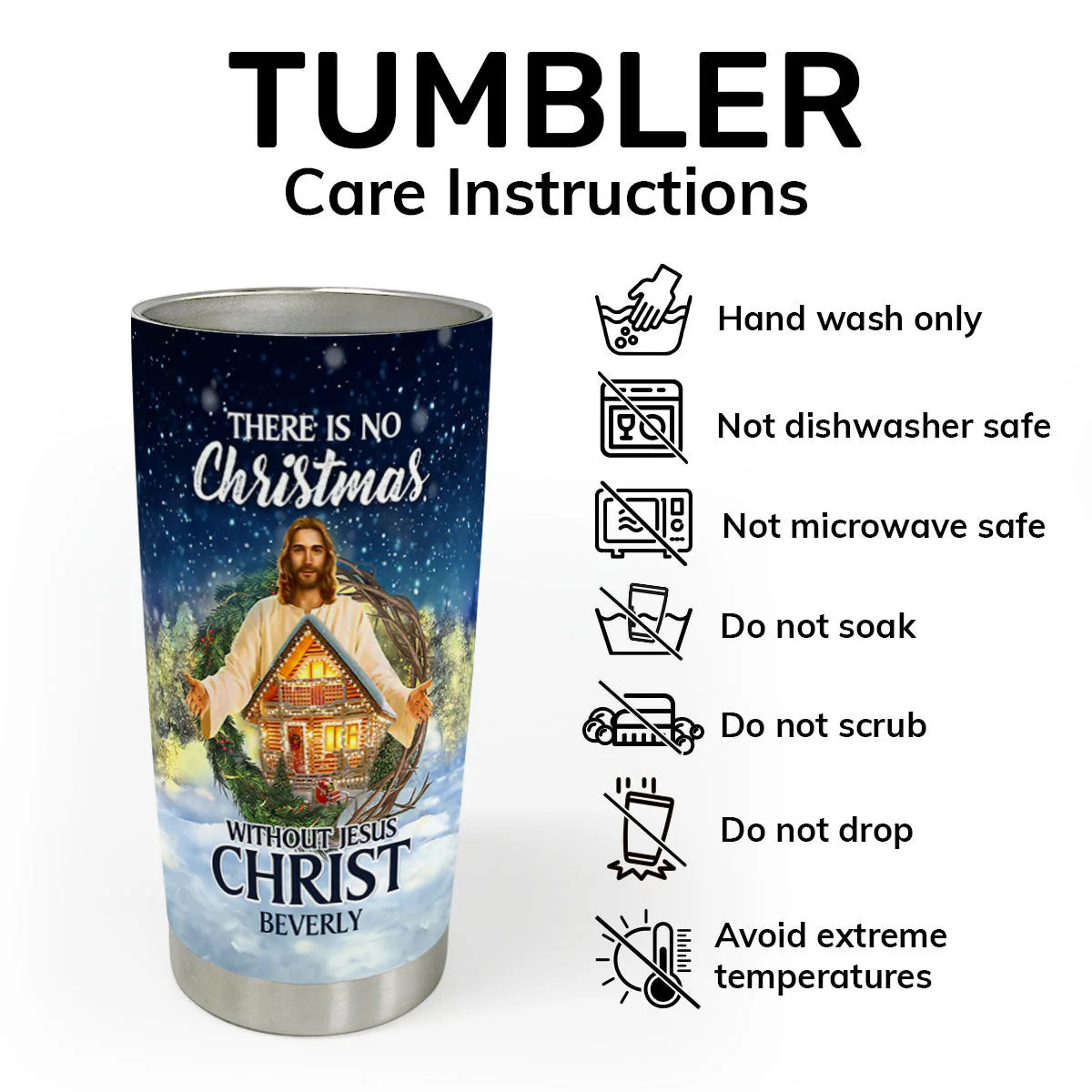 There Is No Christmas Without Jesus Christ | Personalized Stainless Steel Tumbler - Image 4