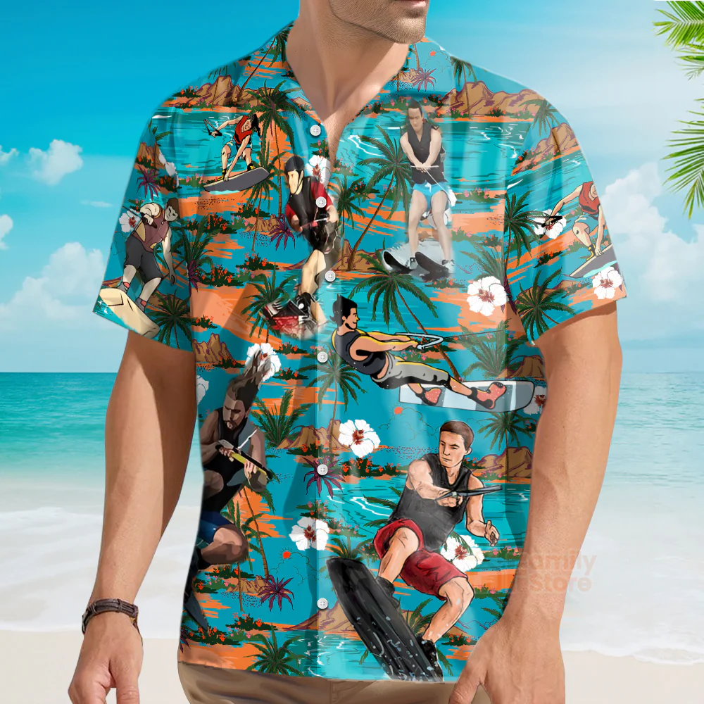 Watersking Ski Dad Just Like Regular Dad - Hawaiian Shirt - Image 3