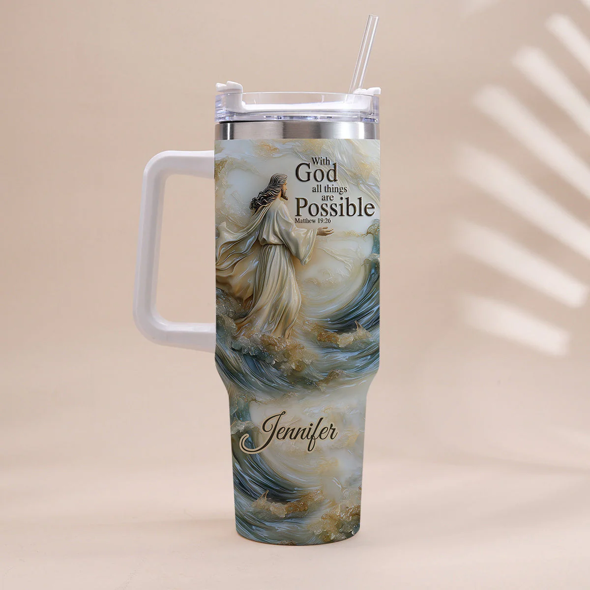 With God All Things Are Possible - Personalized 40oz Tumbler Cup With Straw TD118 - Image 3