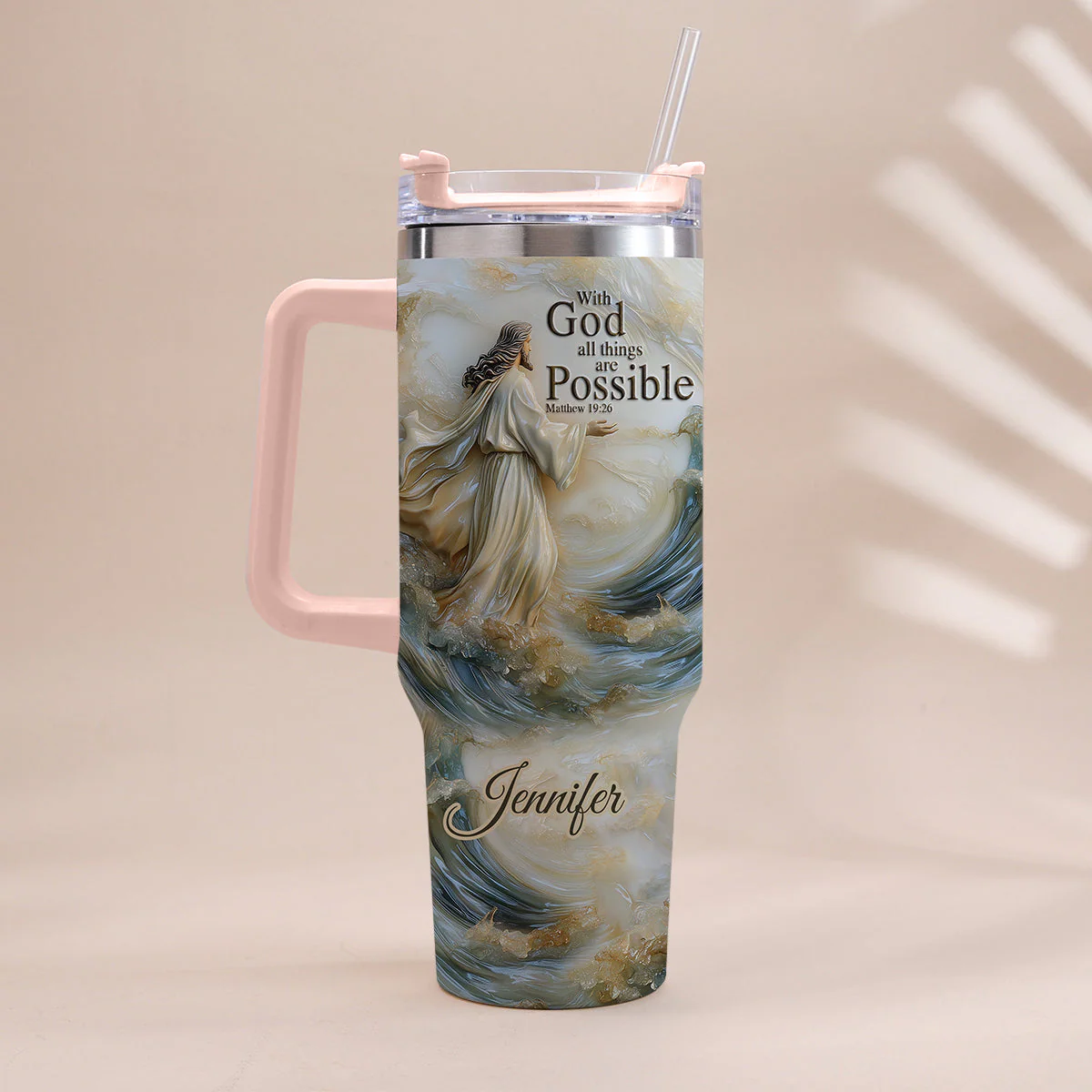 With God All Things Are Possible - Personalized 40oz Tumbler Cup With Straw TD118 - Image 4