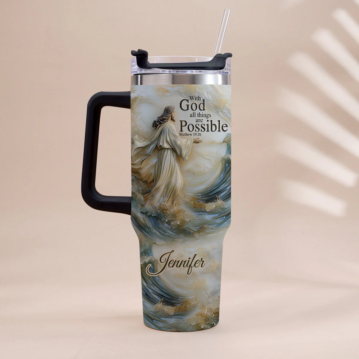 With God All Things Are Possible - Personalized 40oz Tumbler Cup With Straw TD118 - Image 5